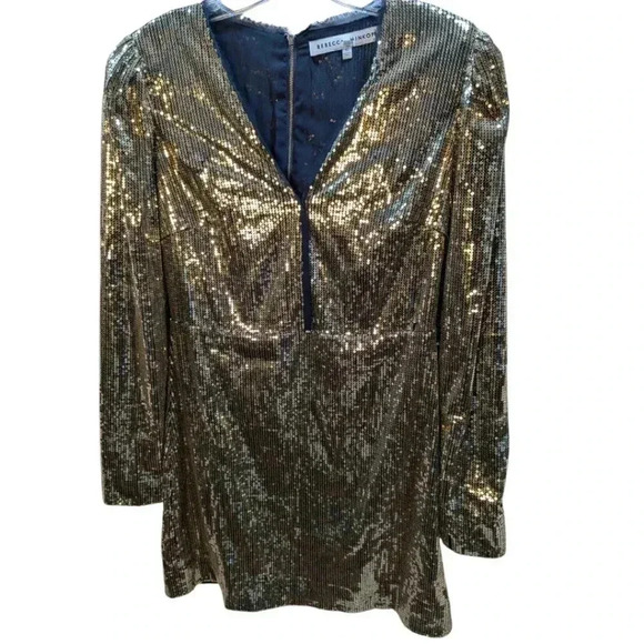 Rebecca Minkoff $248.00 Gold Sequin Sydney Dress, Size 10 Gold - Picture 7 of 12